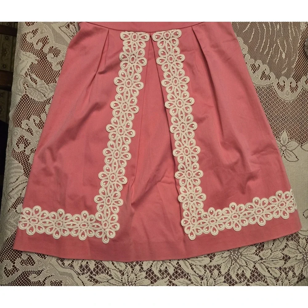 EUC Lilly Pulitzer Sz 0 Pink Betsey Dress Strapless White Lace Embroidery Pleat‎ - Picture 10 of 16